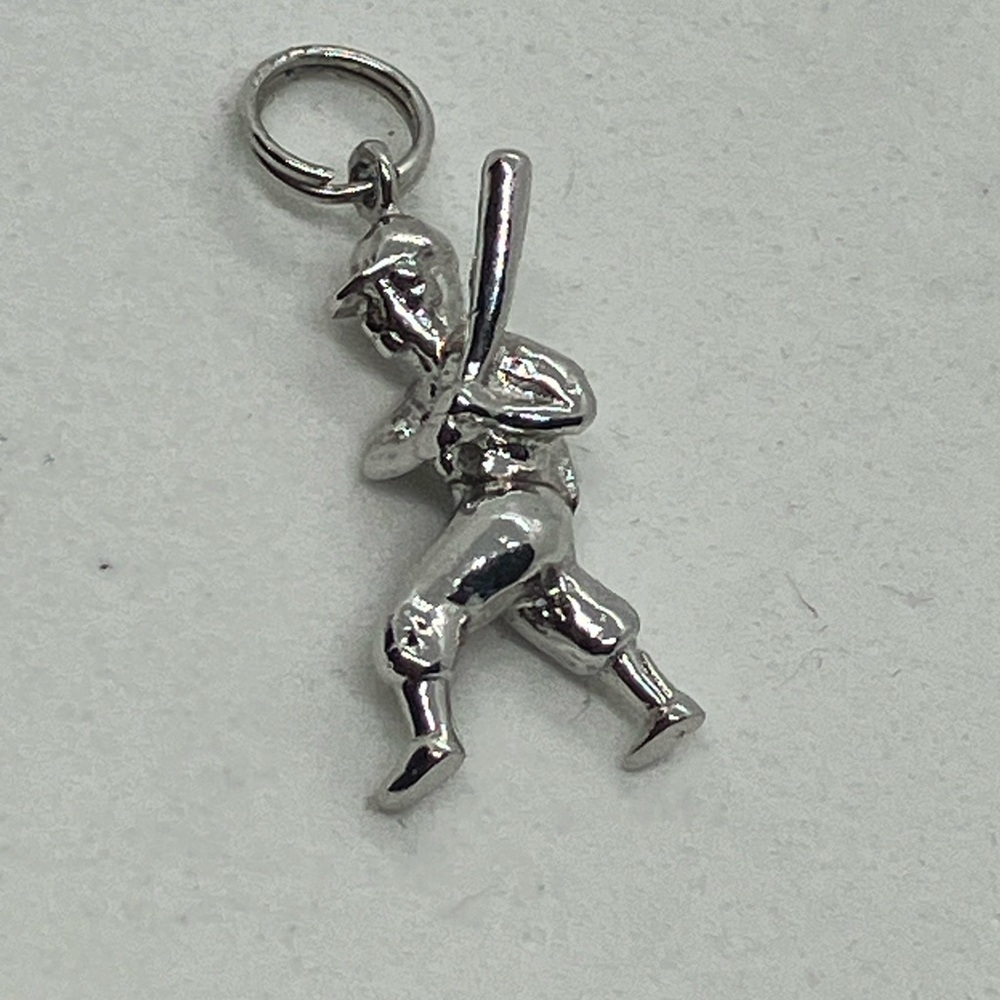 Vtg 925 Sterling Silver Baseball Player Charm / Pendant